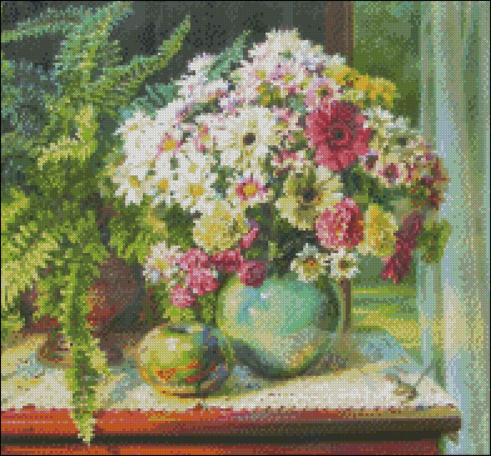 Noble Vase and Fern 1 - Counted Cross Stitch Patterns Embroidery Crafts Needlework DIY Chart DMC Color
