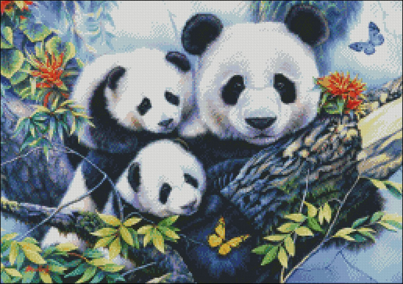 Panda Family - Counted Cross Stitch Patterns Embroidery Crafts Needlework DIY Chart DMC Color