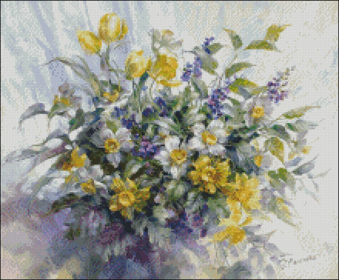 Bouquet 3-3 - Counted Cross Stitch Patterns Embroidery Crafts Needlework DIY Chart DMC Color