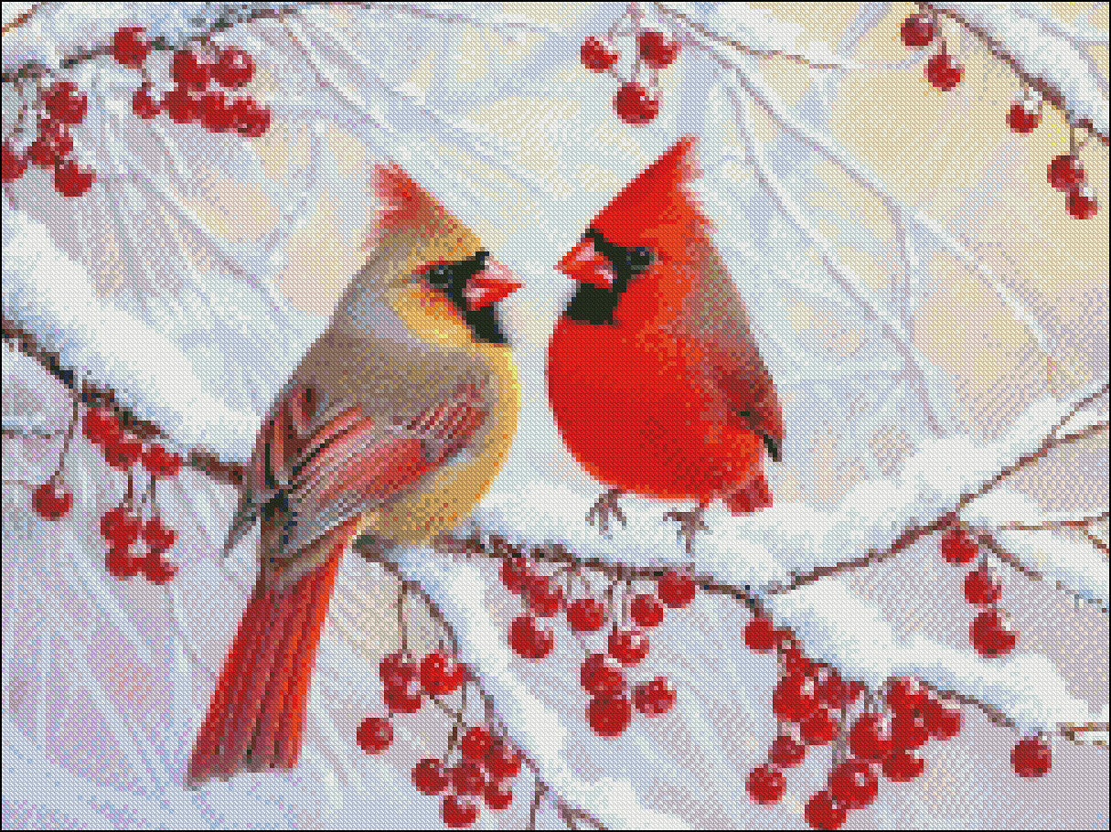 Winter Joy - Cardinals - Counted Cross Stitch Patterns Embroidery Crafts Needlework DIY Chart DMC Color