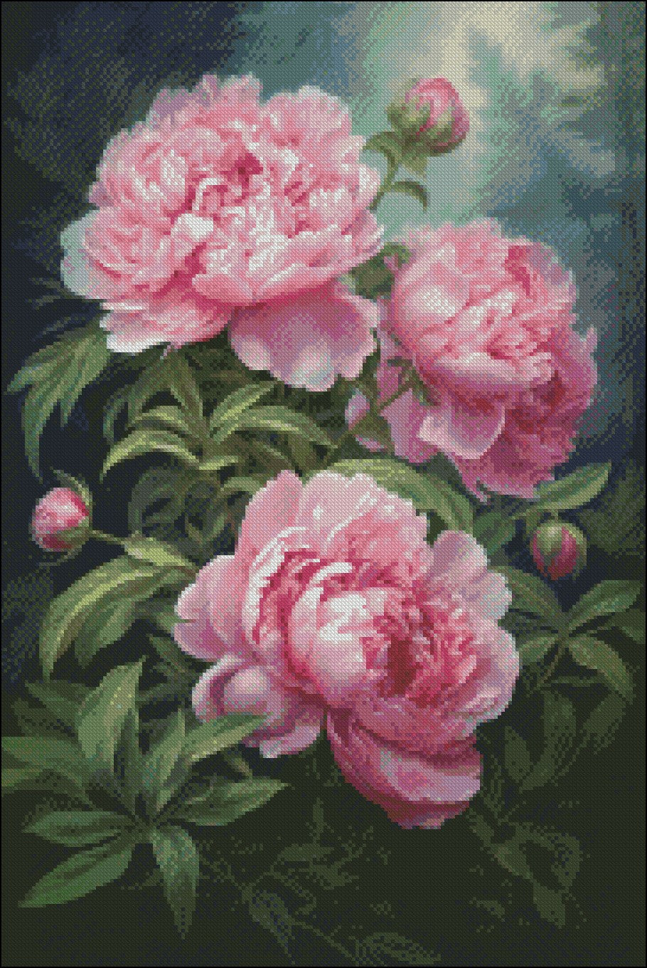Beautiful Pink Peonies - Counted Cross Stitch Patterns Embroidery Crafts Needlework DIY Chart DMC Color
