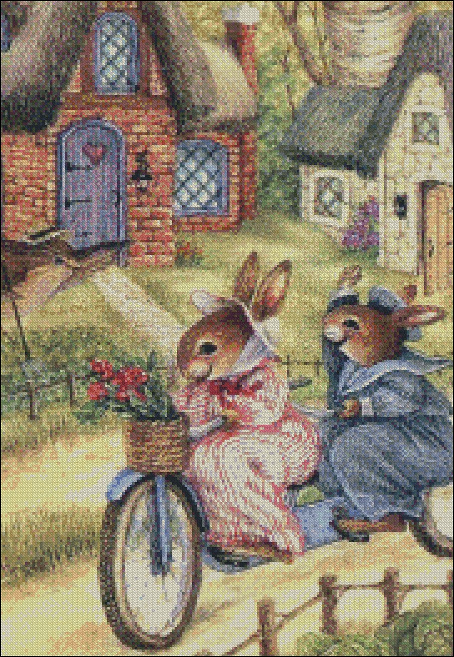 Tandem Bicycle - Counted Cross Stitch Patterns Embroidery Crafts Needlework DIY Chart DMC Color