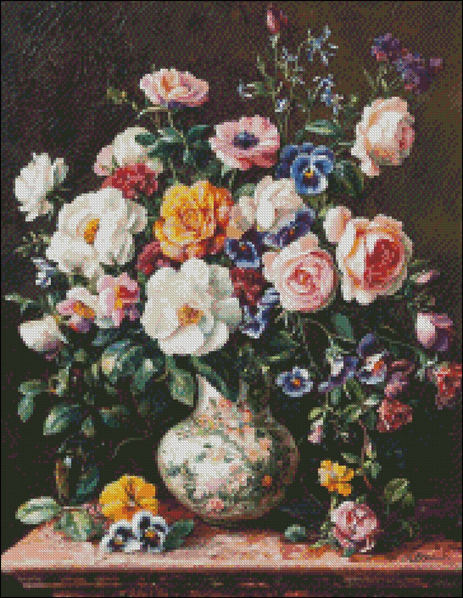 Roses, Pansies and other Flowers - Counted Cross Stitch Patterns Embroidery Crafts Needlework DIY Chart DMC Color