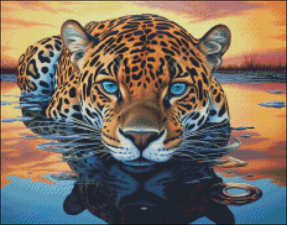 Reflective Jaguar - Counted Cross Stitch Patterns Embroidery Crafts Needlework DIY Chart DMC Color