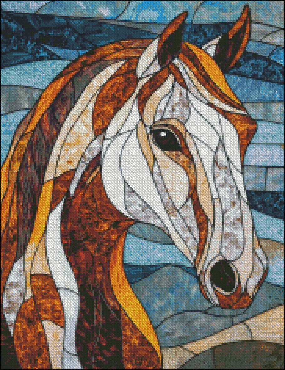 Stained Glass Horse - Counted Cross Stitch Patterns Embroidery Crafts Needlework DIY Chart DMC Color