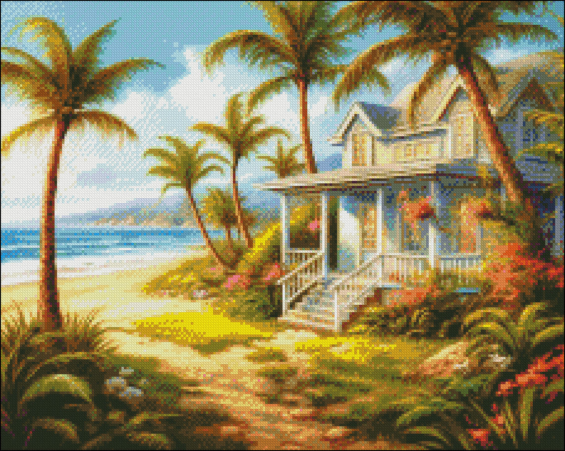 Palm Haven - Counted Cross Stitch Patterns Embroidery Crafts Needlework DIY Chart DMC Color