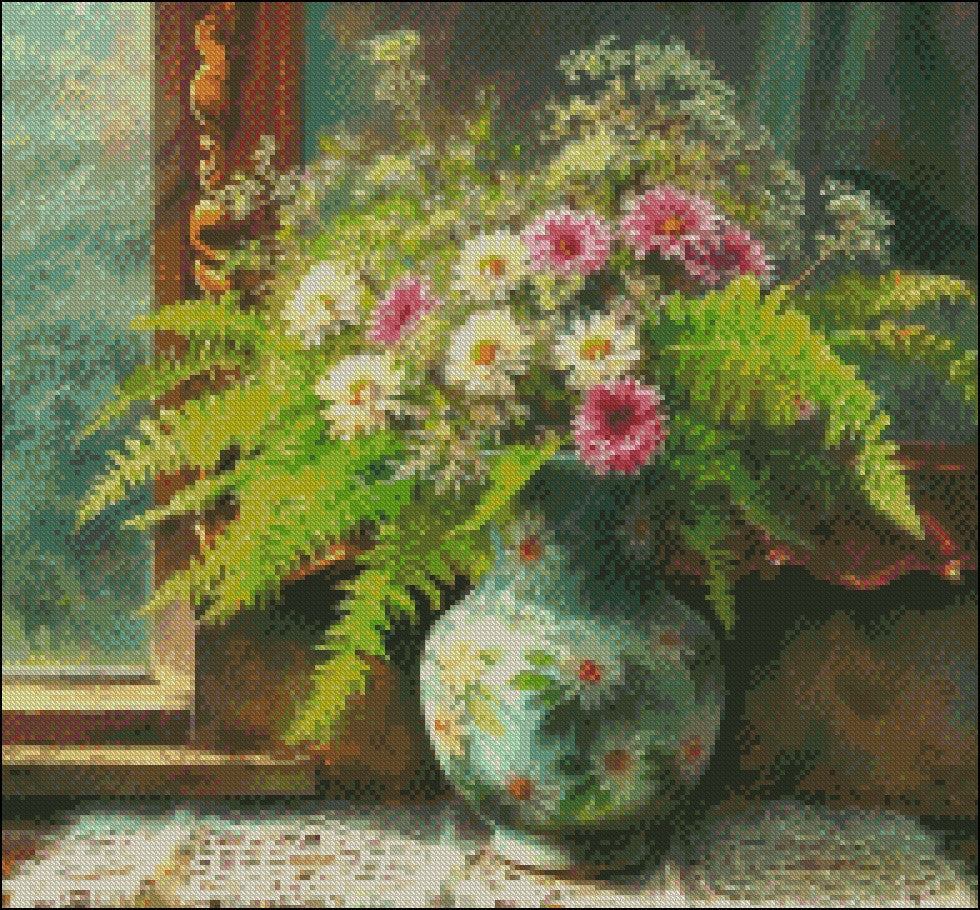 Noble Vase and Fern 3 - Counted Cross Stitch Patterns Embroidery Crafts Needlework DIY Chart DMC Color