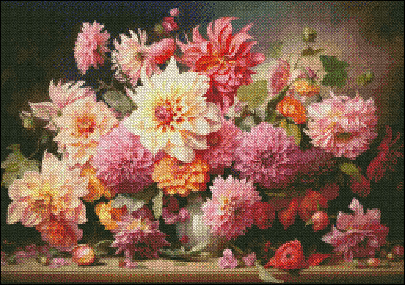 Dahlia Flowers - Counted Cross Stitch Patterns Embroidery Crafts Needlework DIY Chart DMC Color