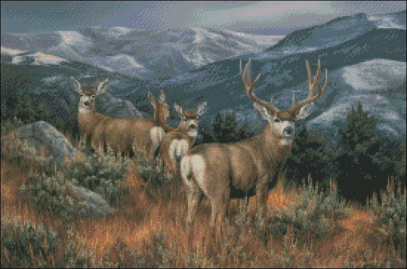 Deer Elk Moose 11 - Counted Cross Stitch Patterns Embroidery Crafts Needlework DIY Chart DMC Color