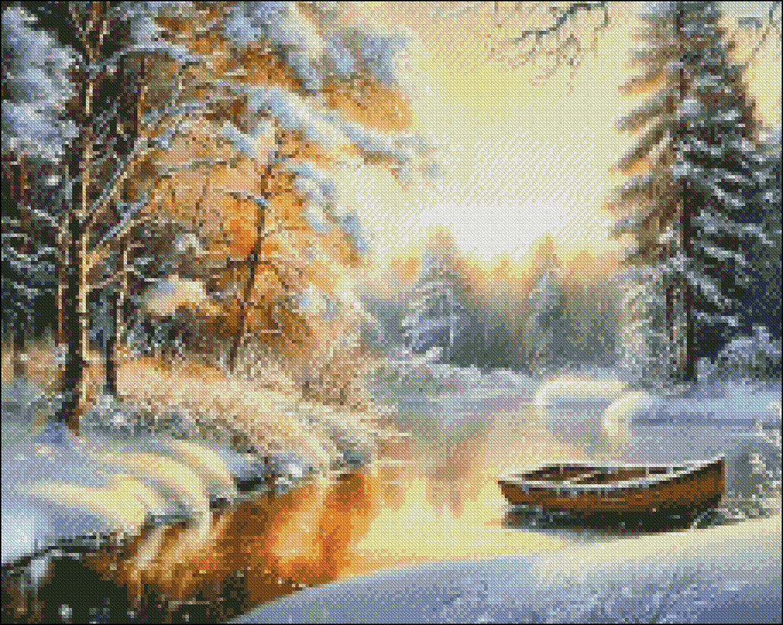 Sunset Forest - Counted Cross Stitch Patterns Embroidery Crafts Needlework DIY Chart DMC Color