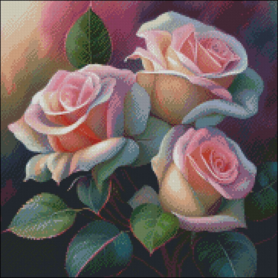 Pink Roses Collection 1 - Counted Cross Stitch Patterns Embroidery Crafts Needlework DIY Chart DMC Color