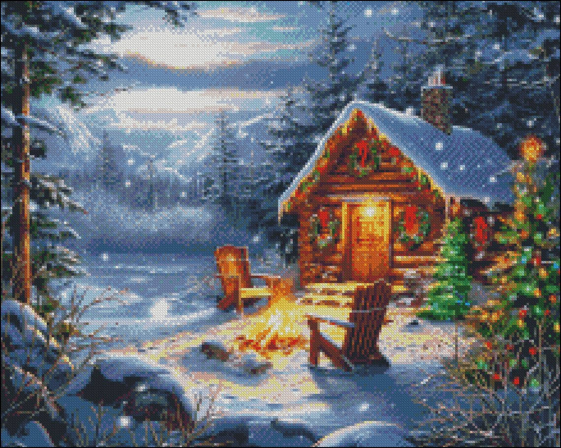 Christmas Cabin - Counted Cross Stitch Patterns Embroidery Crafts Needlework DIY Chart DMC Color