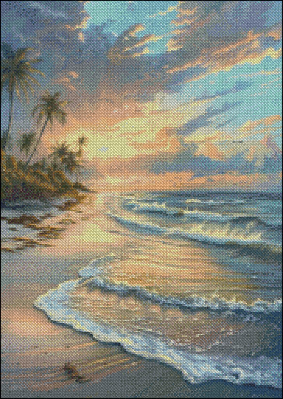 Florida Beach Sunrise - Counted Cross Stitch Patterns Embroidery Crafts Needlework DIY Chart DMC Color