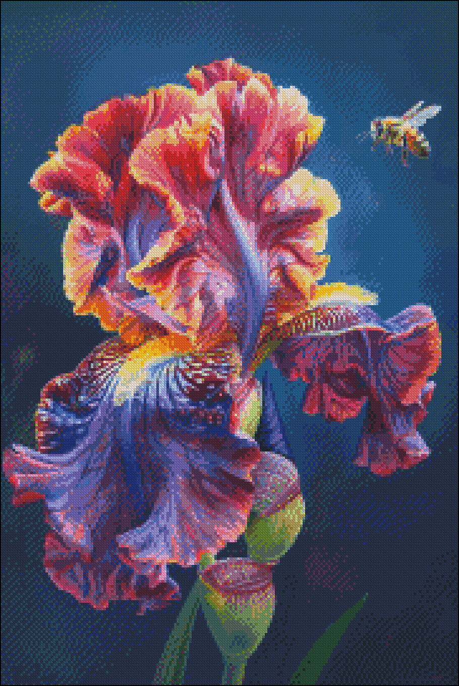 Bumblebee and Iris 2 - Counted Cross Stitch Patterns Embroidery Crafts Needlework DIY Chart DMC Color