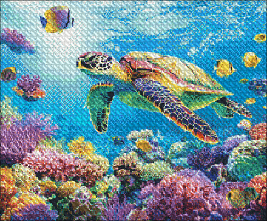 Young Green Sea Turtle - Counted Cross Stitch Patterns Embroidery Crafts Needlework DIY Chart DMC Color