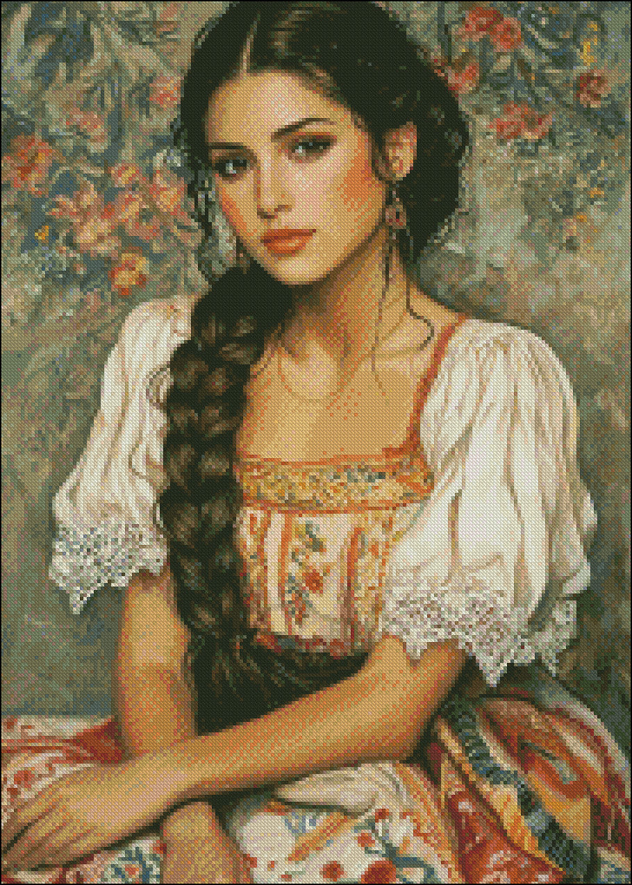 Mexican Lady - Counted Cross Stitch Patterns Embroidery Crafts Needlework DIY Chart DMC Color