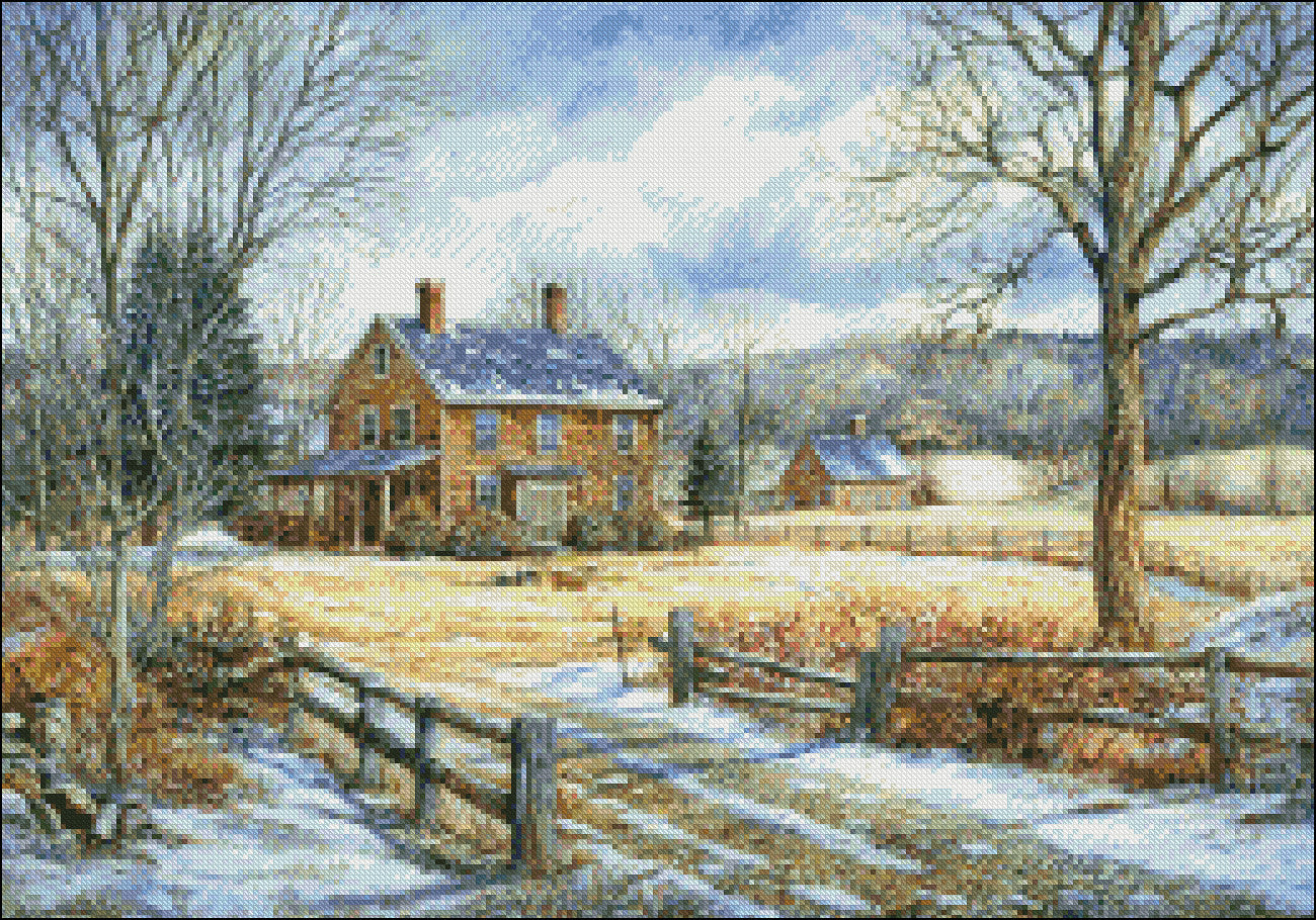 Vermont Farm in Early Spring - Counted Cross Stitch Patterns Embroidery Crafts Needlework DIY Chart DMC Color