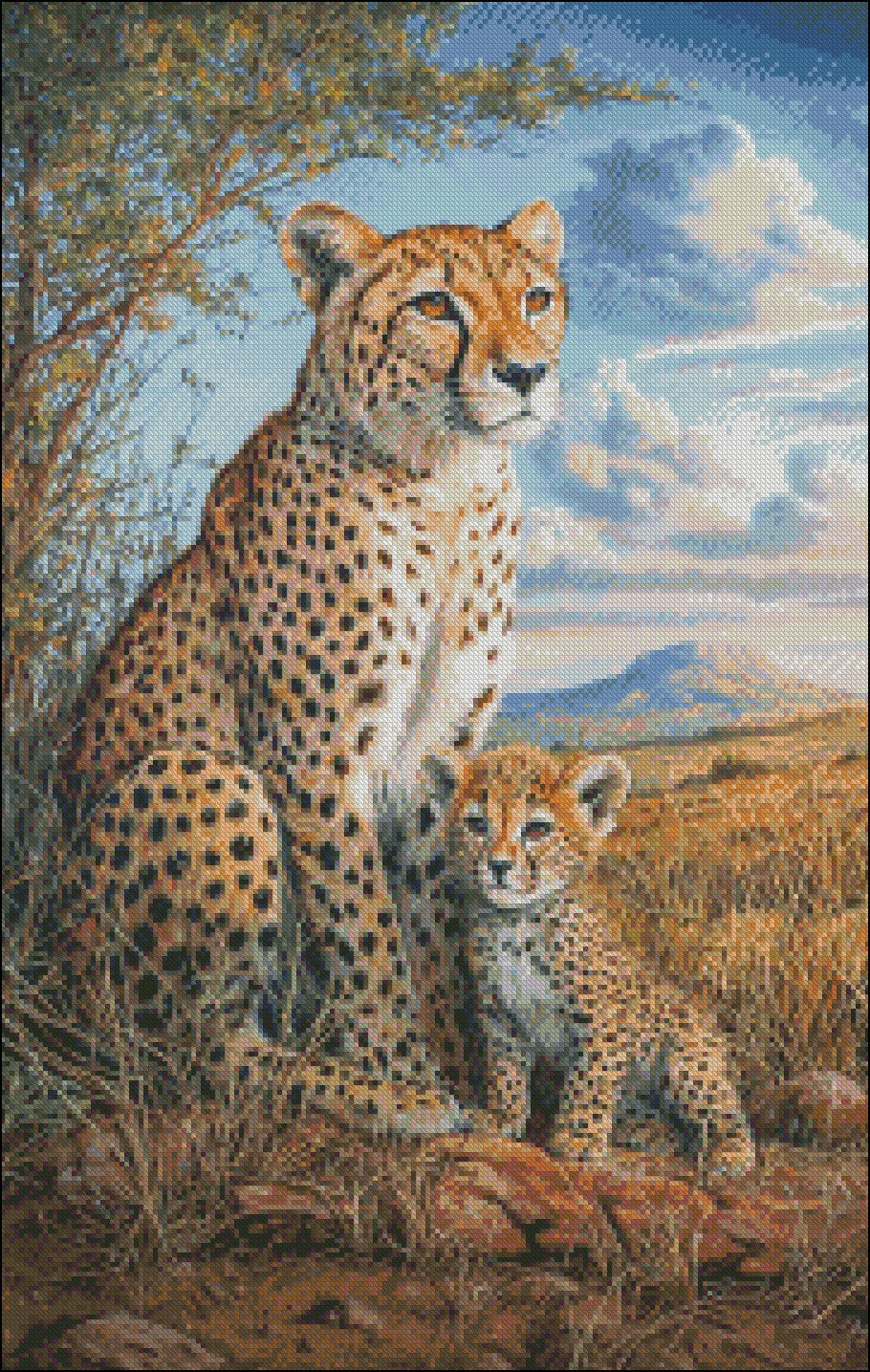 Mother and Cub 1 - Counted Cross Stitch Patterns Embroidery Crafts Needlework DIY Chart DMC Color