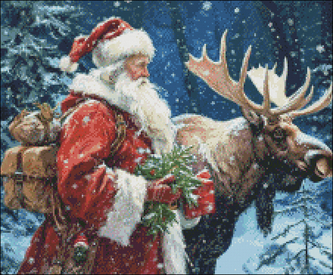Santa and Moose - Counted Cross Stitch Patterns Embroidery Crafts Needlework DIY Chart DMC Color
