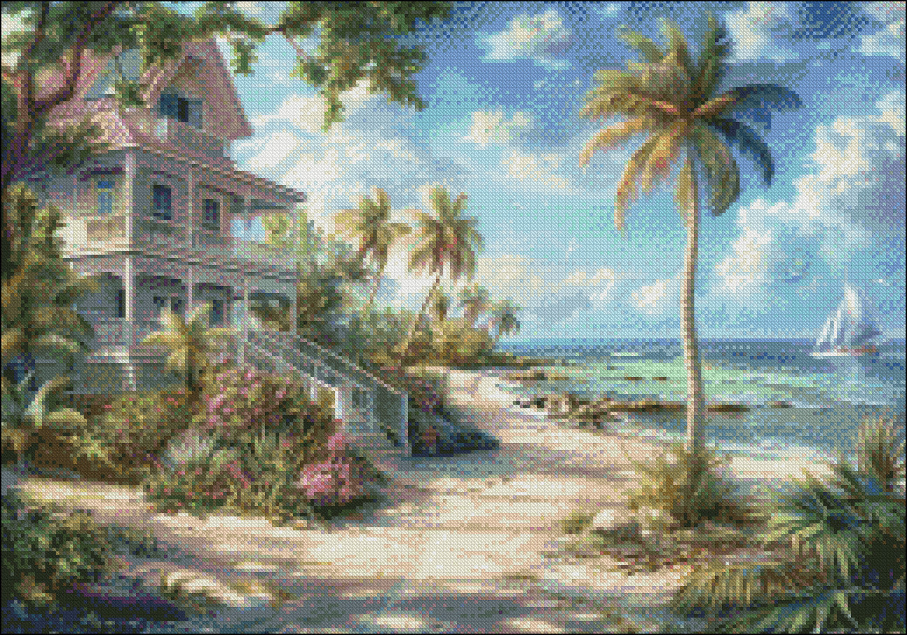 Beachside Bliss Key West - Counted Cross Stitch Patterns Embroidery Crafts Needlework DIY Chart DMC Color