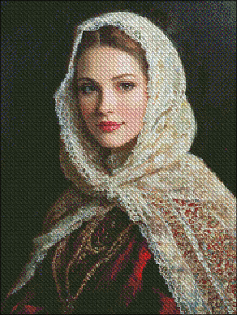 Elegant Russian Lady 2 - Counted Cross Stitch Patterns Embroidery Crafts Needlework DIY Chart DMC Color