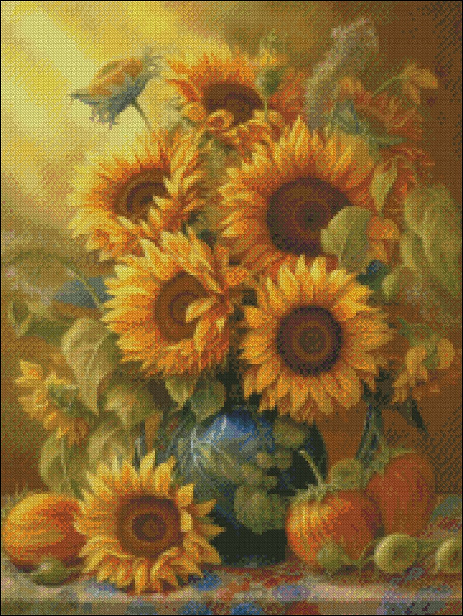 Sunflowers in a Vase 4 - Counted Cross Stitch Patterns Embroidery Crafts Needlework DIY Chart DMC Color