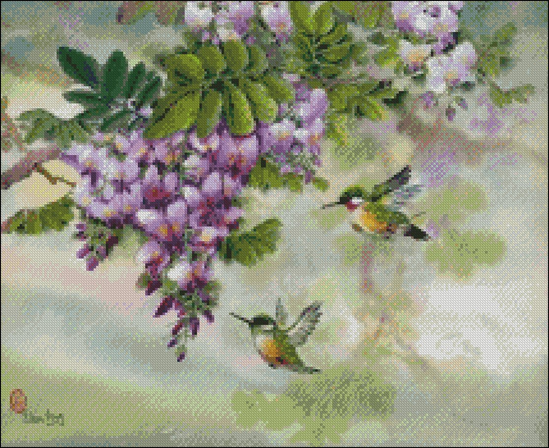 Two Hummingbirds - Counted Cross Stitch Patterns Embroidery Crafts Needlework DIY Chart DMC Color
