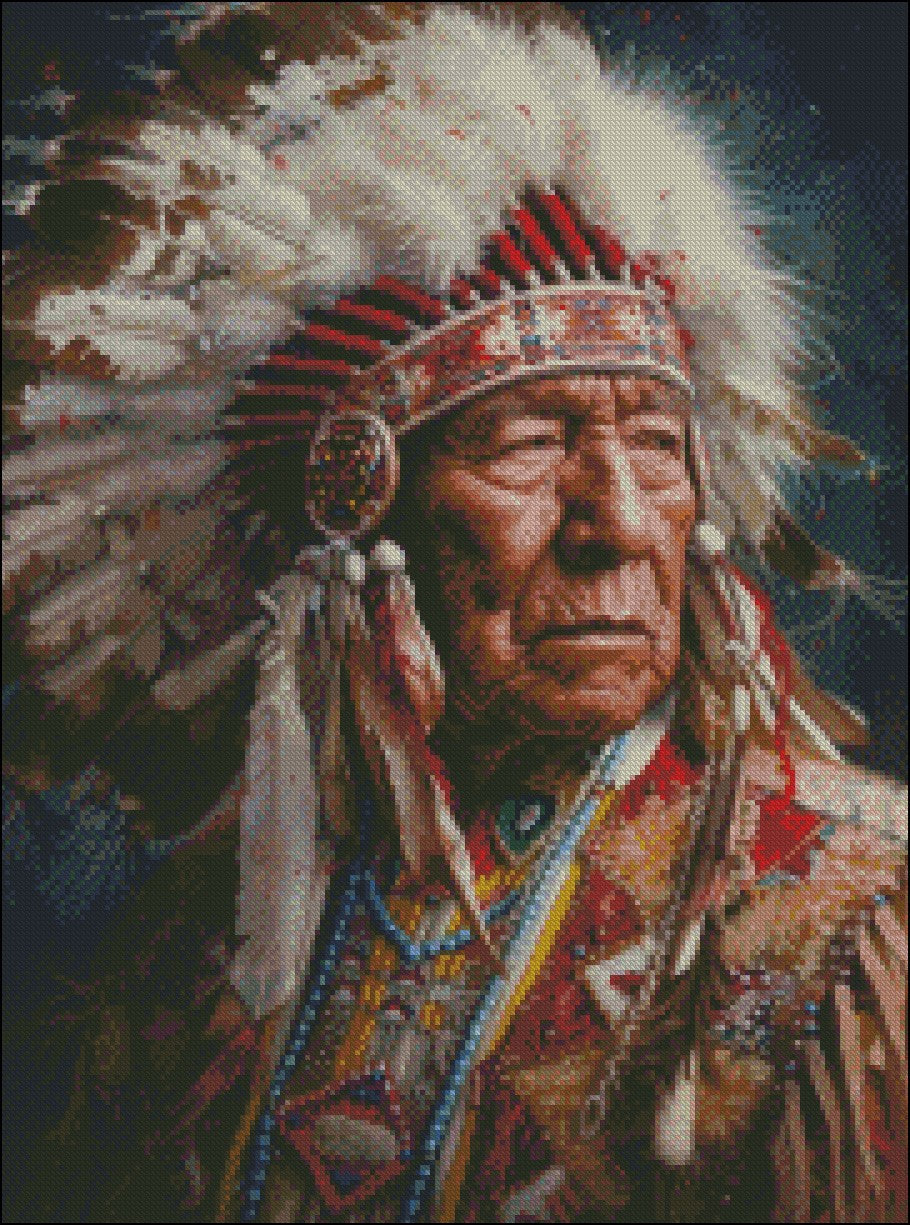 American Native Chief - Counted Cross Stitch Patterns Embroidery Crafts Needlework DIY Chart DMC Color