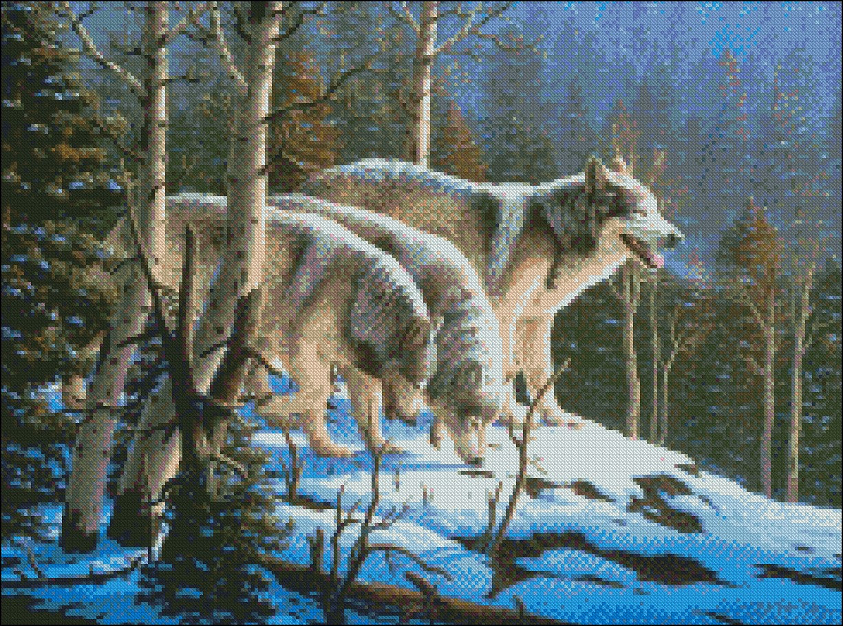 Three Wolves - Counted Cross Stitch Patterns Embroidery Crafts Needlework DIY Chart DMC Color