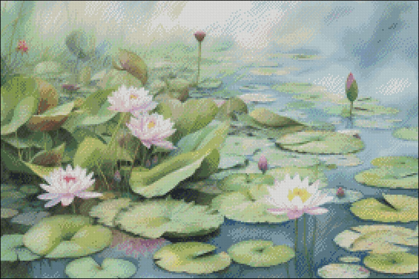 Water Lilies - Counted Cross Stitch Patterns Embroidery Crafts Needlework DIY Chart DMC Color