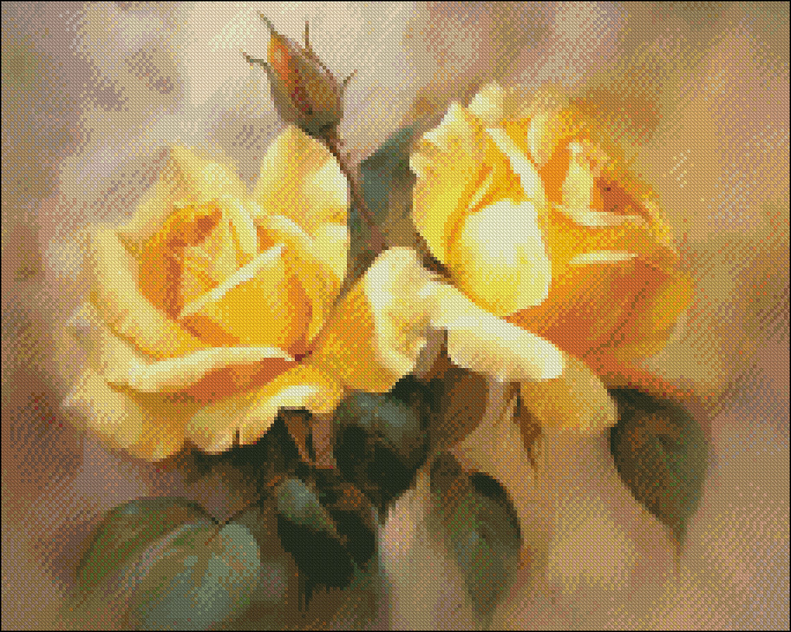 Two Yellow Roses - Counted Cross Stitch Patterns Embroidery Crafts Needlework DIY Chart DMC Color