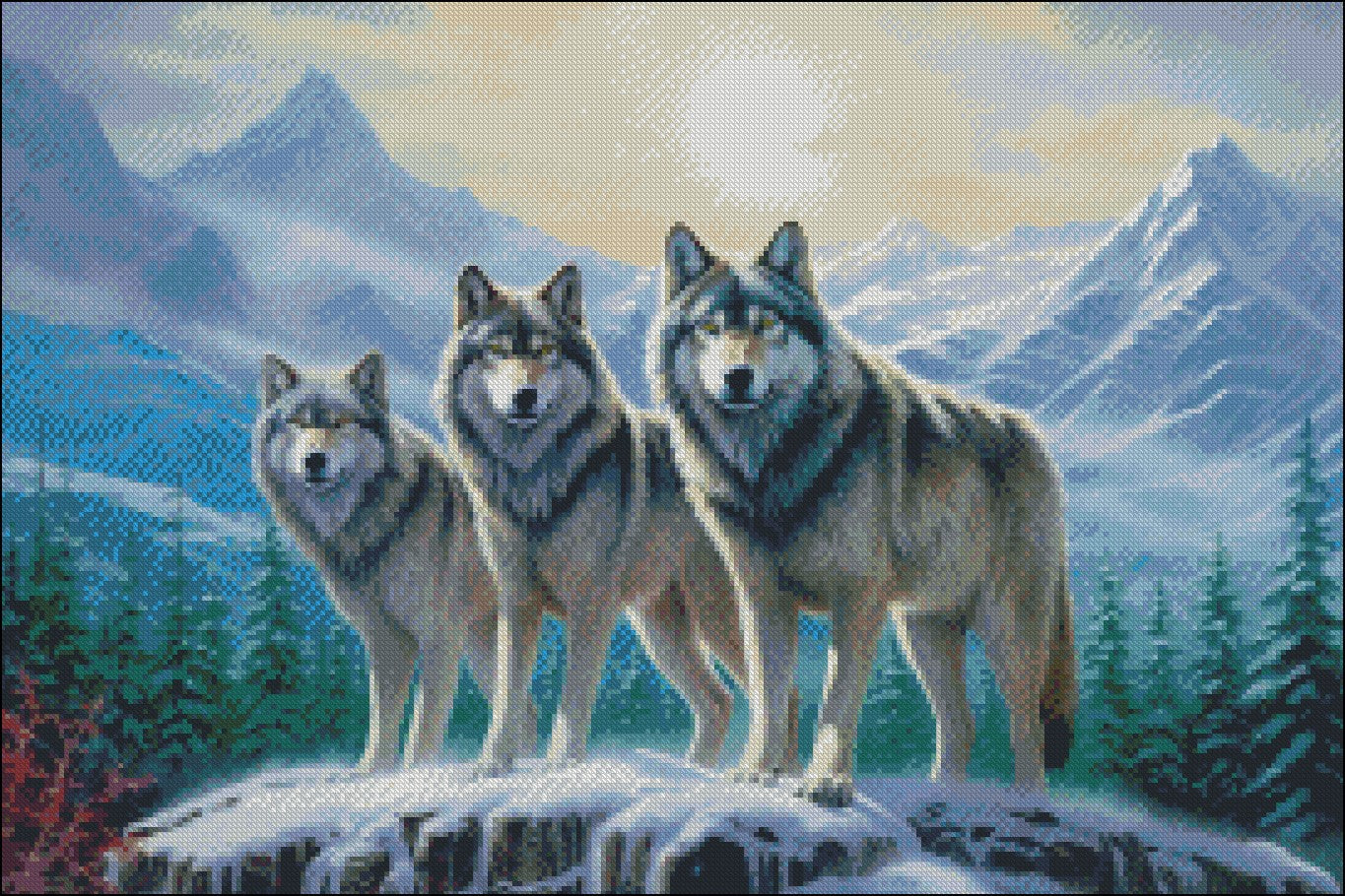 Wolves in the Wilderness - Counted Cross Stitch Patterns Embroidery Crafts Needlework DIY Chart DMC Color