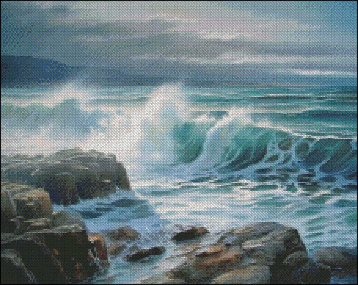 Waves Crashing 3 - Counted Cross Stitch Patterns Embroidery Crafts Needlework DIY Chart DMC Color