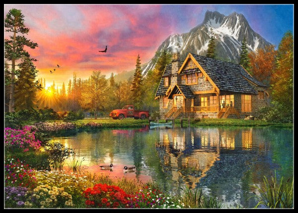 Mountain Cabin Home - Counted Cross Stitch Patterns Embroidery Crafts Needlework DIY Chart DMC Color