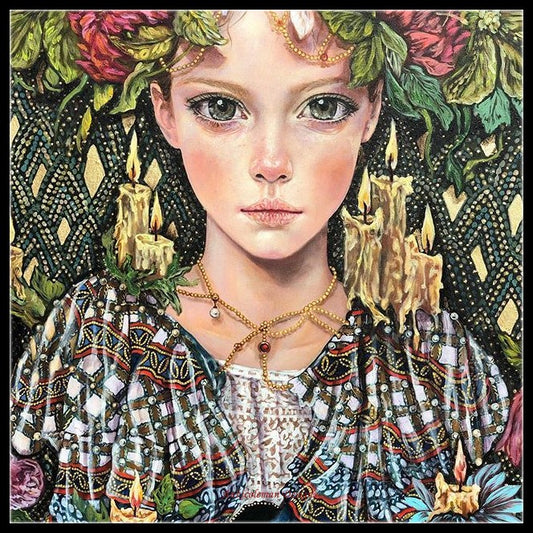 Girl with Flowers 12 - Counted Cross Stitch Patterns Embroidery Crafts Needlework DIY Chart DMC Color