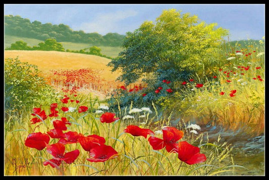 Poppies Field 14 - Counted Cross Stitch Patterns Embroidery Crafts Needlework DIY Chart DMC Color