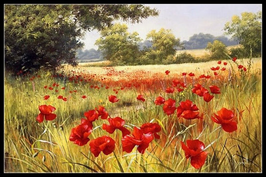 Poppies Field 15 - Counted Cross Stitch Patterns Embroidery Crafts Needlework DIY Chart DMC Color
