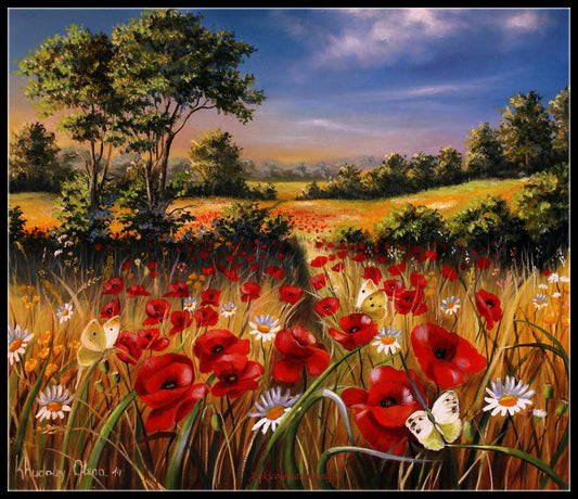 Poppies Field 2 - Counted Cross Stitch Patterns Embroidery Crafts Needlework DIY Chart DMC Color