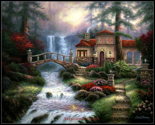 Sierra River Falls - Counted Cross Stitch Patterns Embroidery Crafts Needlework DIY Chart DMC Color