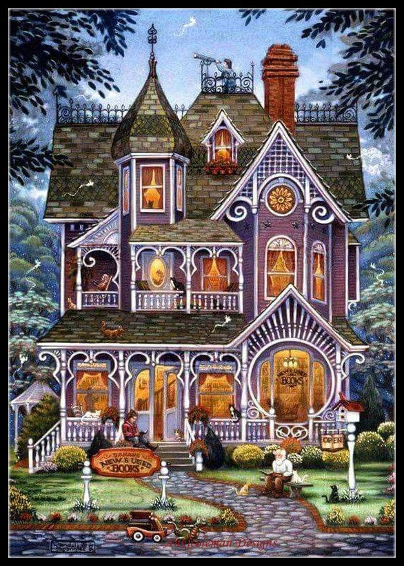 Village Bookstore - Counted Cross Stitch Patterns Embroidery Crafts Needlework DIY Chart DMC Color