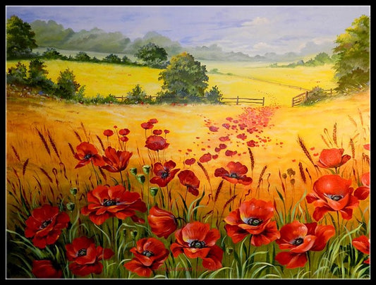 Poppies Field 9 - Counted Cross Stitch Patterns Embroidery Crafts Needlework DIY Chart DMC Color