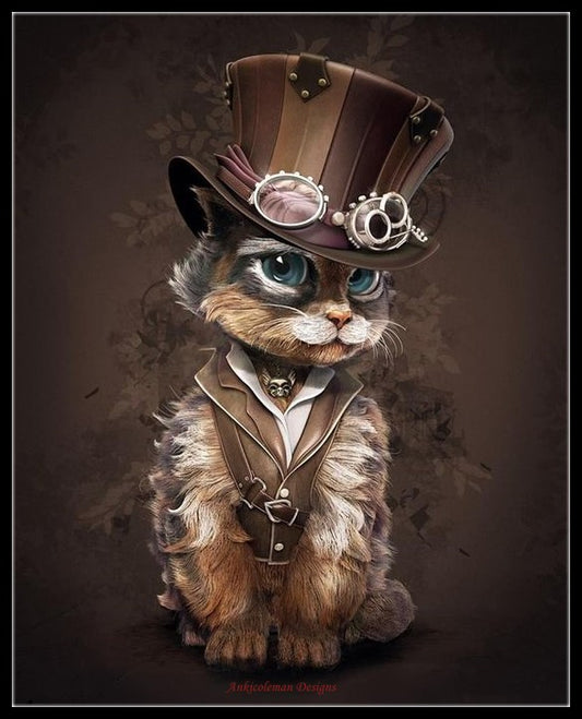 Steampunk Kitty - Counted Cross Stitch Patterns Embroidery Crafts Needlework DIY Chart DMC Color