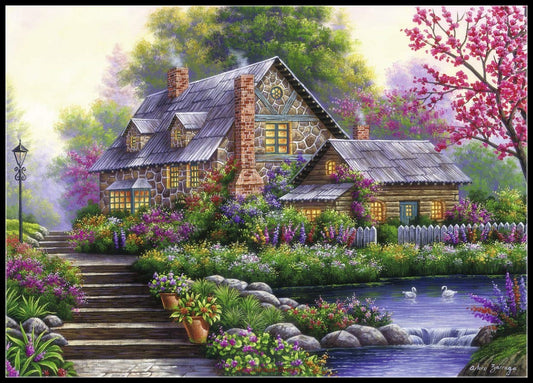 Romantic Cottage - Counted Cross Stitch Patterns Embroidery Crafts Needlework DIY Chart DMC Color