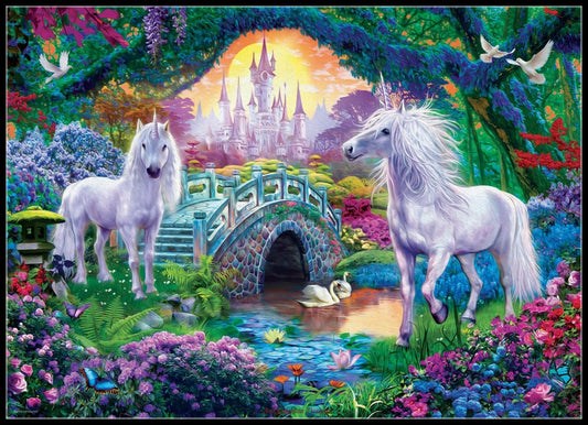 Unicorns in Fairy Land - Counted Cross Stitch Patterns Embroidery Crafts Needlework DIY Chart DMC Color