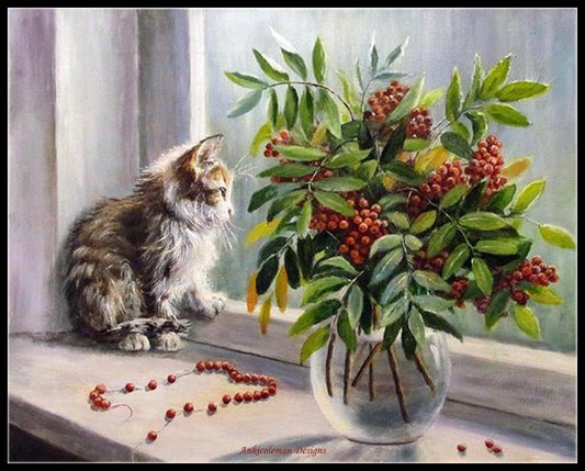 Flowers in Vase 6 - Counted Cross Stitch Patterns Embroidery Crafts Needlework DIY Chart DMC Color