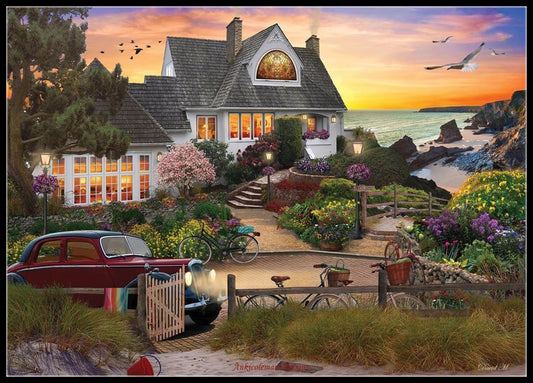 Seaside Hill - Counted Cross Stitch Patterns Embroidery Crafts Needlework DIY Chart DMC Color