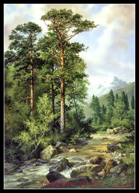 Mountain River - Counted Cross Stitch Patterns Embroidery Crafts Needlework DIY Chart DMC Color