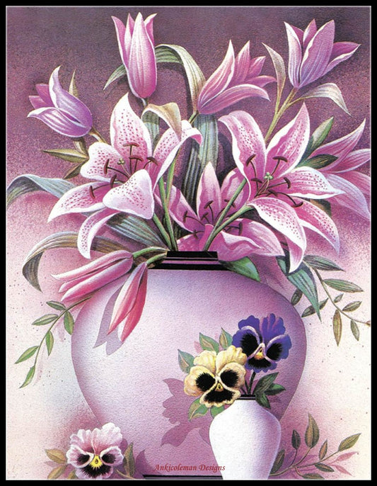 Lily Vase - Counted Cross Stitch Patterns Embroidery Crafts Needlework DIY Chart DMC Color