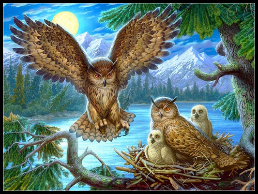 Owl Family 2 - Counted Cross Stitch Patterns Embroidery Crafts Needlework DIY Chart DMC Color