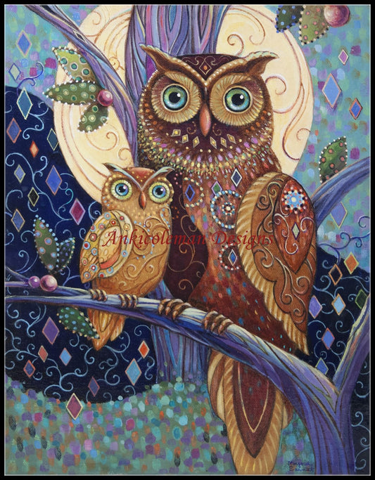 Owls - Counted Cross Stitch Patterns Embroidery Crafts Needlework DIY Chart DMC Color